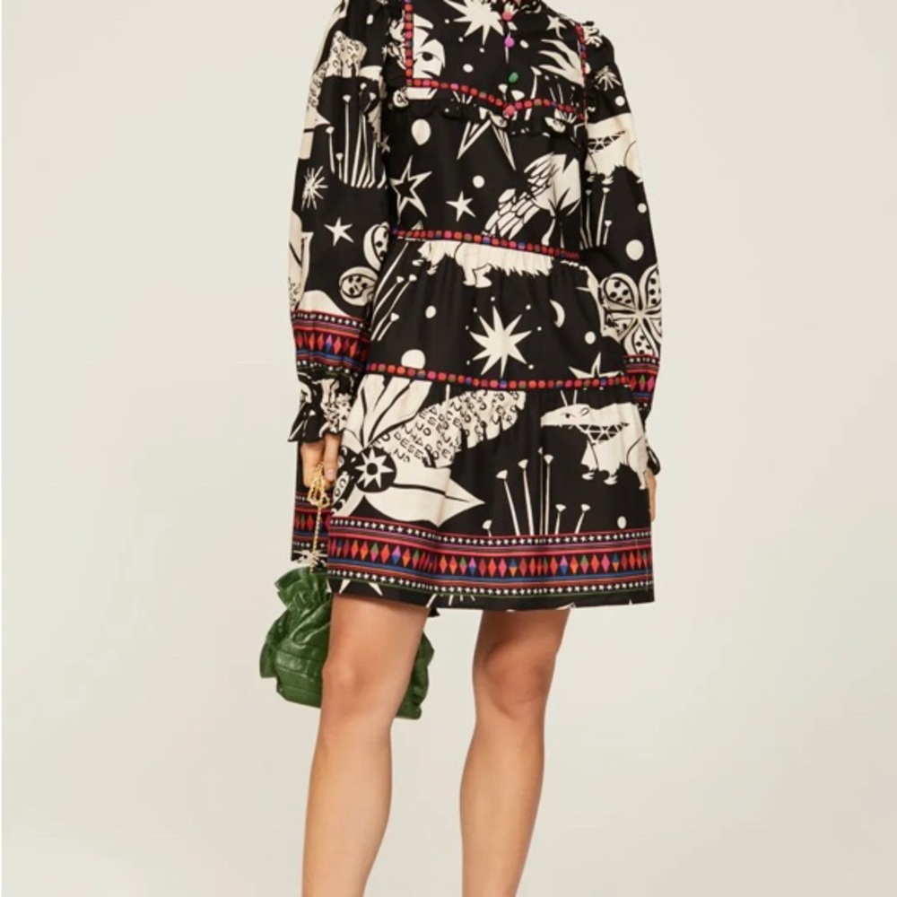 FARM Rio Black and White Celestial Long Sleeve Dress